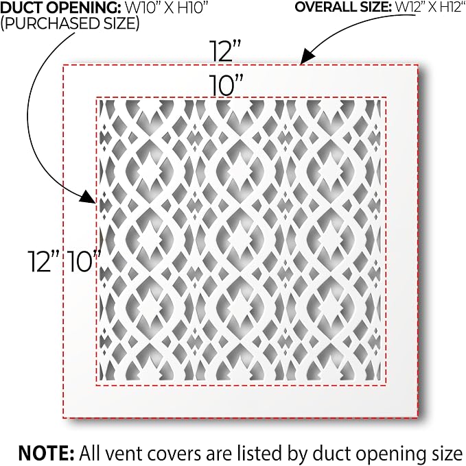 Air Vent Cover Grille - Acrylic Fiberglass 10 x 10 Duct Opening (12 x 12 Overall) White Finish Decorative, alternate view 2