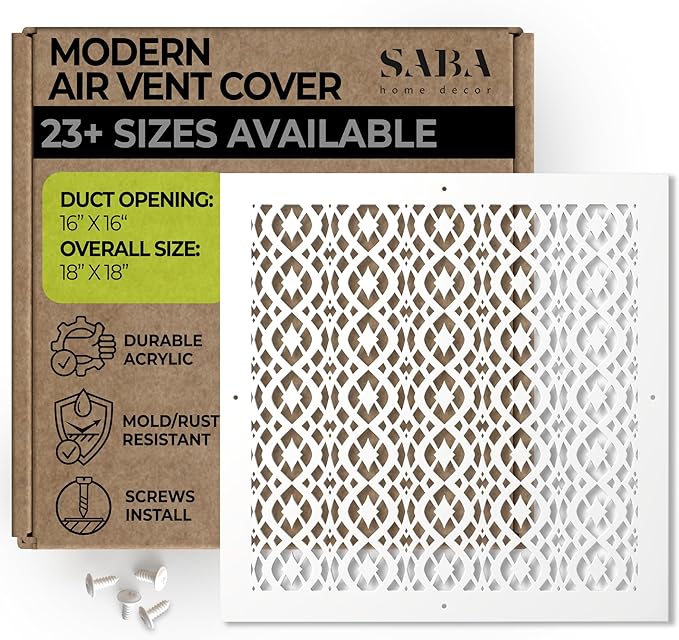 Air Vent Cover Grille - Acrylic Fiberglass 16" x 16" Duct Opening (18" x 18" Overall) Decorative Register Covers