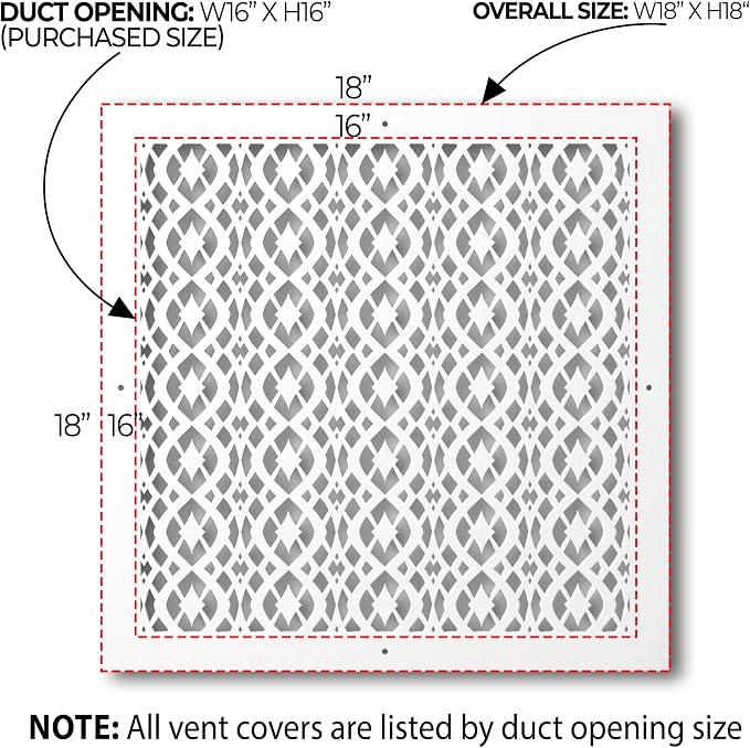 Air Vent Cover Grille - Acrylic Fiberglass 16" x 16" Duct Opening (18" x 18" Overall) Decorative Register Covers, alternate