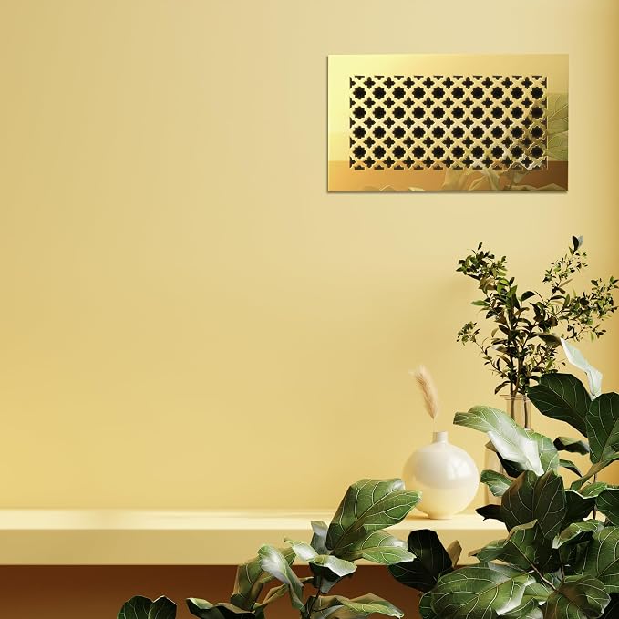 Air Vent Cover Grille - Acrylic Fiberglass 4" x 10" Duct Opening (6" x 12" Overall) Gold Mirror Finish Decorative Register