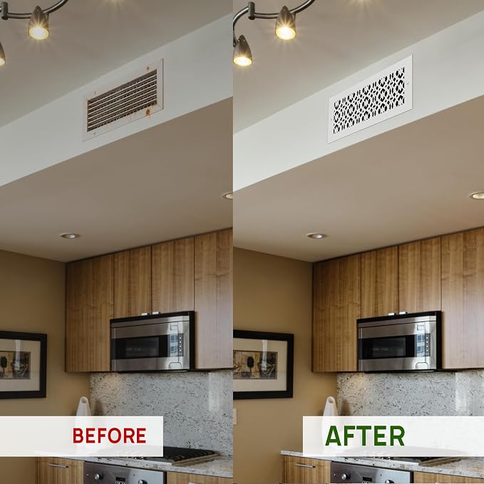 Air Vent Cover Grille - Acrylic Fiberglass 4" x 12" Duct Opening (6" x 14" Overall) White Finish Register Covers for Walls