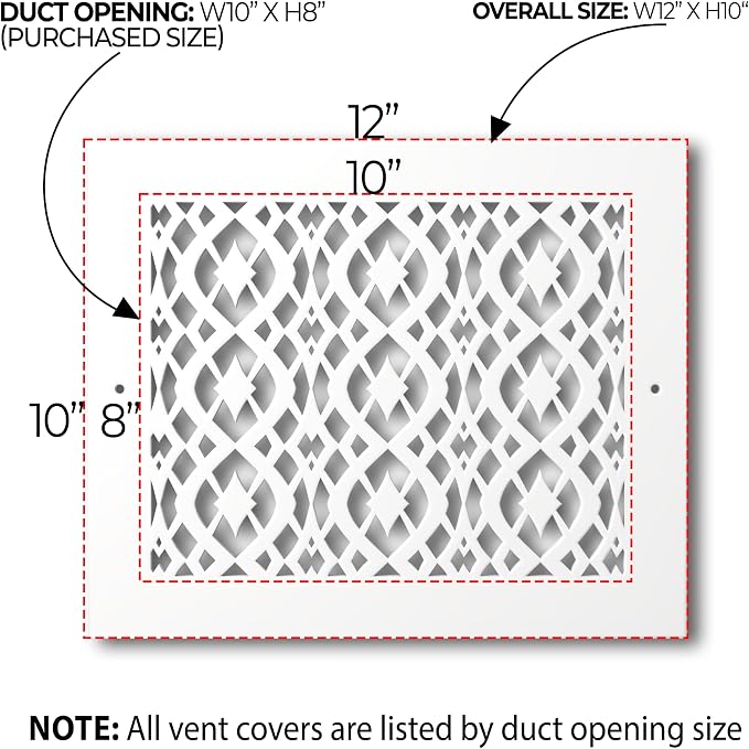 Air Vent Cover Grille - Acrylic Fiberglass 8" x 10" Duct Opening (10" x 12" Overall) Decorative Register Covers, alternate