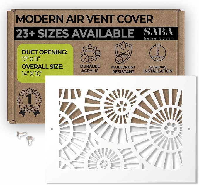 Air Vent Cover Grille - Acrylic Plexiglass 12" x 8" White Finish Decorative Register Covers for Walls and