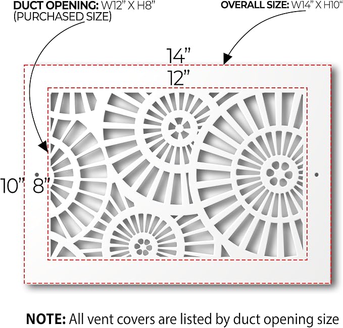 Air Vent Cover Grille - Acrylic Plexiglass 12" x 8" White Finish Decorative Register Covers for Walls and, alternate view 2