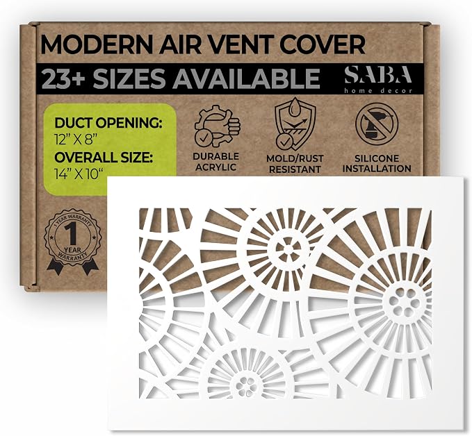 Air Vent Cover Grille - Acrylic Plexiglass 12" x 8" White Finish Decorative Register Covers for Walls and
