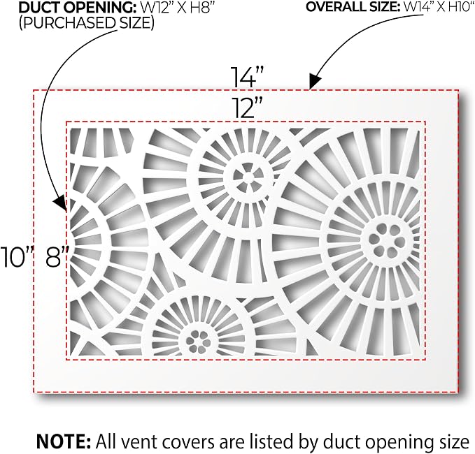 Air Vent Cover Grille - Acrylic Plexiglass 12" x 8" White Finish Decorative Register Covers for Walls and, alternate view 2
