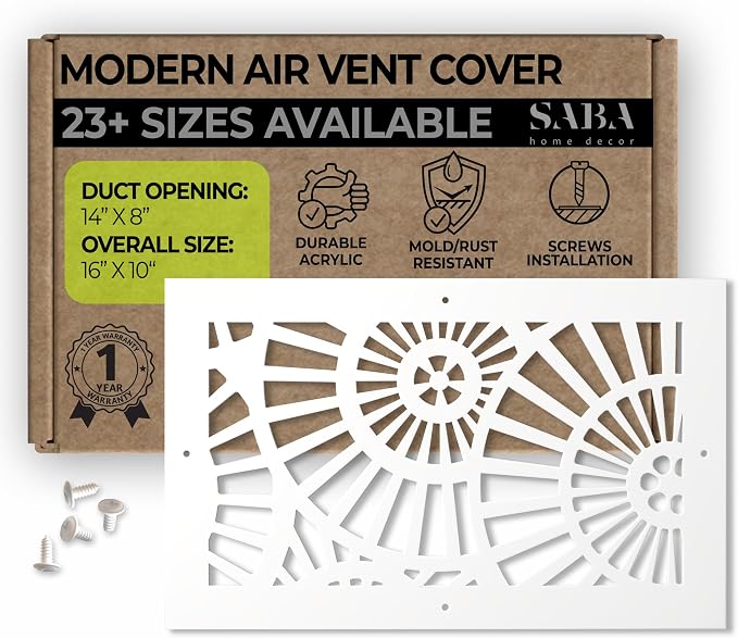 Air Vent Cover Grille - Acrylic Plexiglass 14" x 8" White Finish Decorative Register Covers for Walls and
