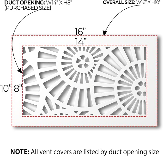 Air Vent Cover Grille - Acrylic Plexiglass 14" x 8" White Finish Decorative Register Covers for Walls and, alternate view 2