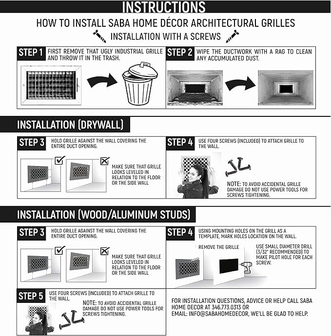 Air Vent Cover Grille - Acrylic Plexiglass 18" x 18" Duct Opening (21" x 21" Overall) White Finish Decorative, alternate view