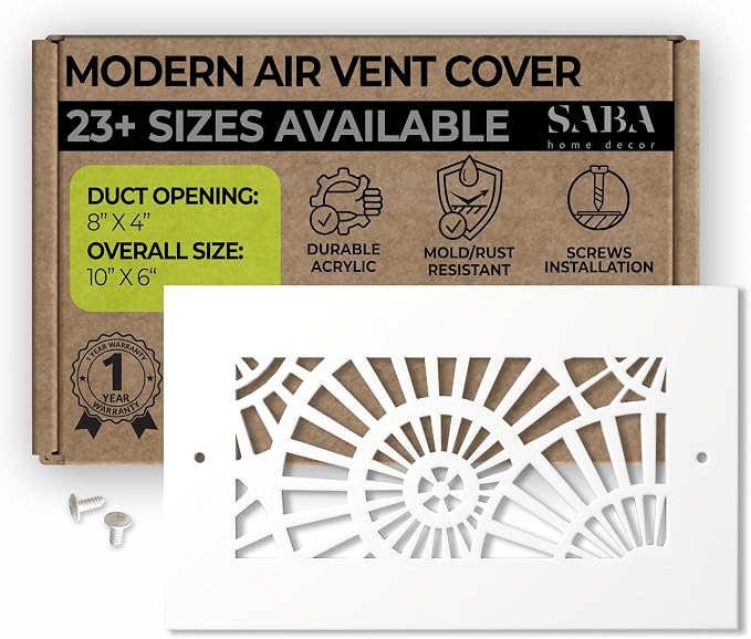 Air Vent Cover Grille - Acrylic Plexiglass 4" x 8" White Finish Decorative Register Covers for Walls and