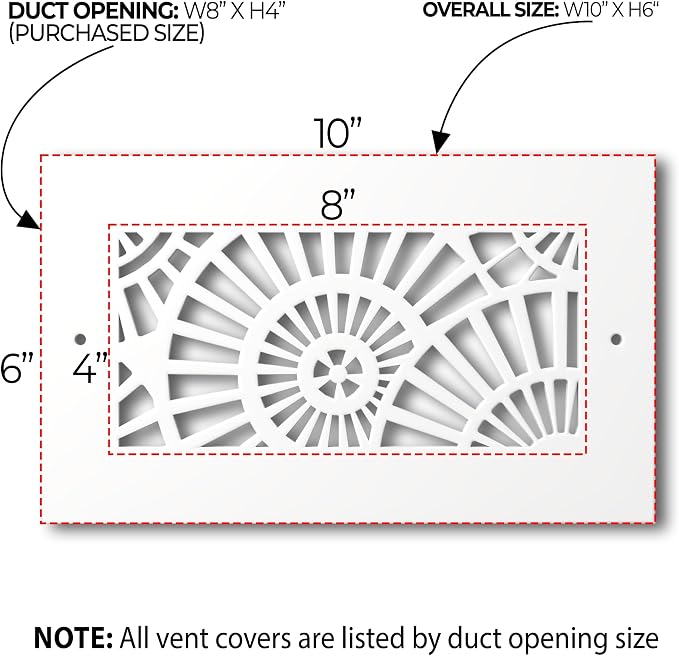 Air Vent Cover Grille - Acrylic Plexiglass 4" x 8" White Finish Decorative Register Covers for Walls and, alternate view 2