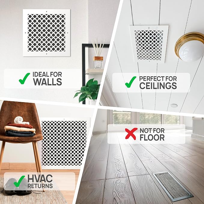 Air Vent Cover Grille - Acrylic Plexiglass 6 inch x 14 inch Duct Opening (8 inch x 16 inch Overall) White Finish, alternate