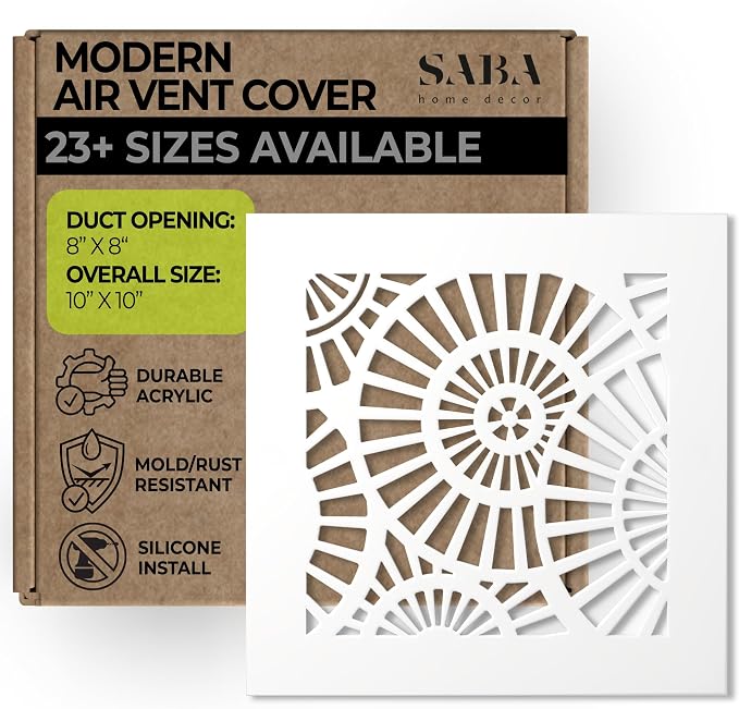 Air Vent Cover Grille - Acrylic Plexiglass 8 x 8 Duct Opening (10 x 10 Overall) White Finish Decorative Register
