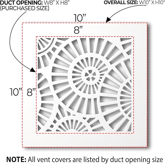 Air Vent Cover Grille - Acrylic Plexiglass 8 x 8 Duct Opening (10 x 10 Overall) White Finish Decorative Register, alternate