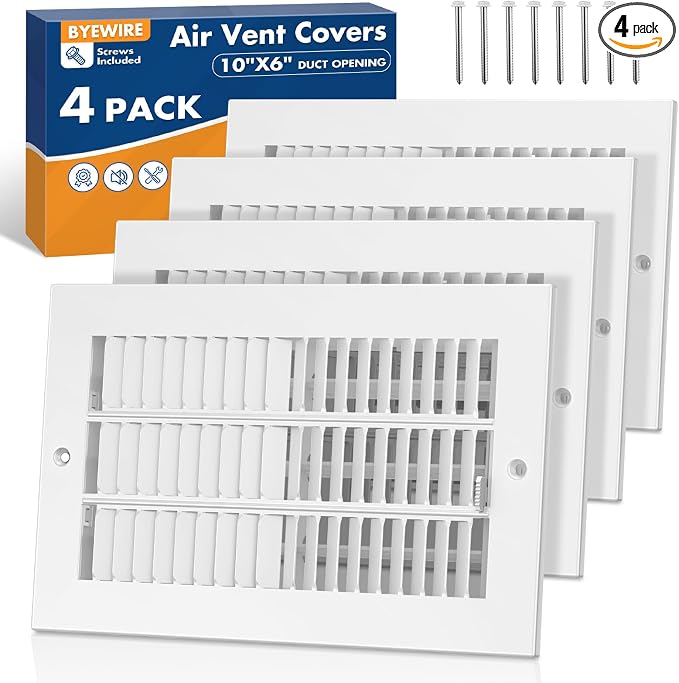 Air Vent Covers for Wall or Ceiling, 10 x 6 Inch Duct Opening, Two-Way Ventilation Register, Steel HVAC Register Cover, AC