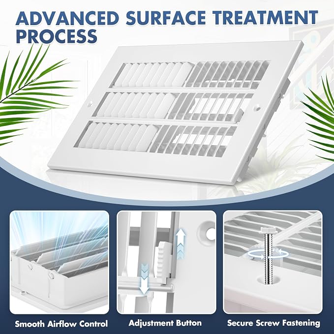 Air Vent Covers for Wall or Ceiling, 10 x 6 Inch Duct Opening, Two-Way Ventilation Register, Steel HVAC Register Cover, AC