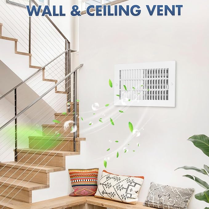 Air Vent Covers for Wall or Ceiling, 10 x 6 Inch Duct Opening, Two-Way Ventilation Register, Steel HVAC Register Cover, AC