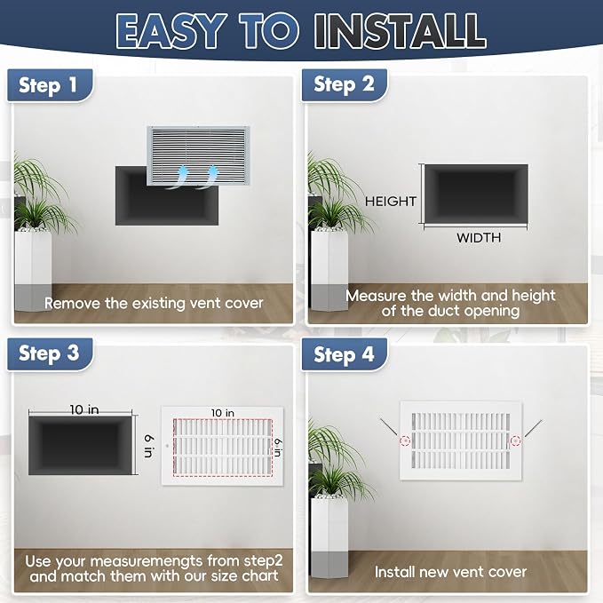 Air Vent Covers for Wall or Ceiling, 10 x 6 Inch Duct Opening, Two-Way Ventilation Register, Steel HVAC Register Cover, AC