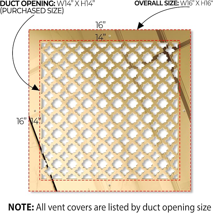 Air Vent Covers Register - Acrylic Fiberglass Grille 14" x 14" Duct Opening (16" x 16" Overall) Gold Mirror, alternate view 2