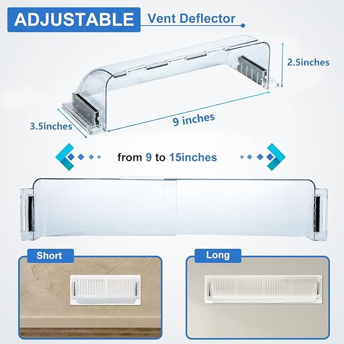 Air Vent Deflectors Adjustable Magnetic Heat and Vent Cover,9" to 15"Inches-Heavy Duty Unbreakable Plastic with Magnet Secure