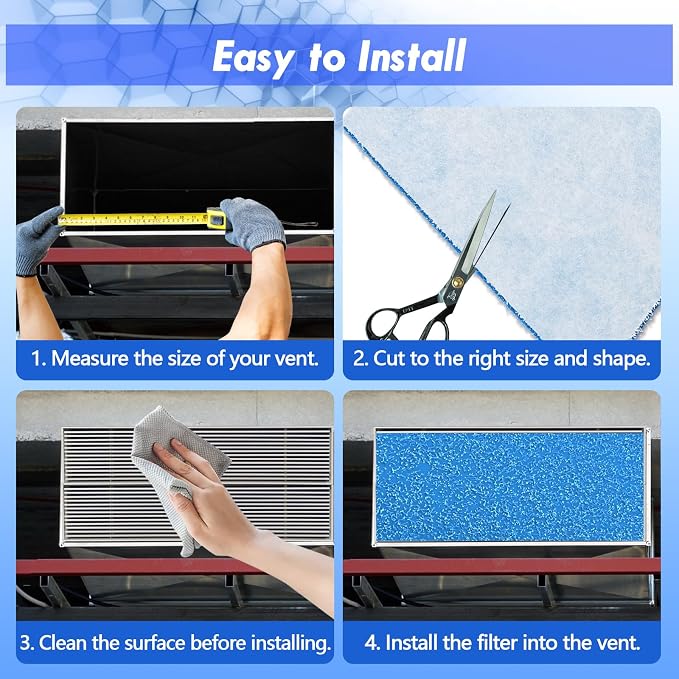 Air Vent Filter Kit - 12" x 140" Cut to Fit Air Filter Materials MERV 8 Electrostatic Media Roll for Home Floor, Ceiling, AC