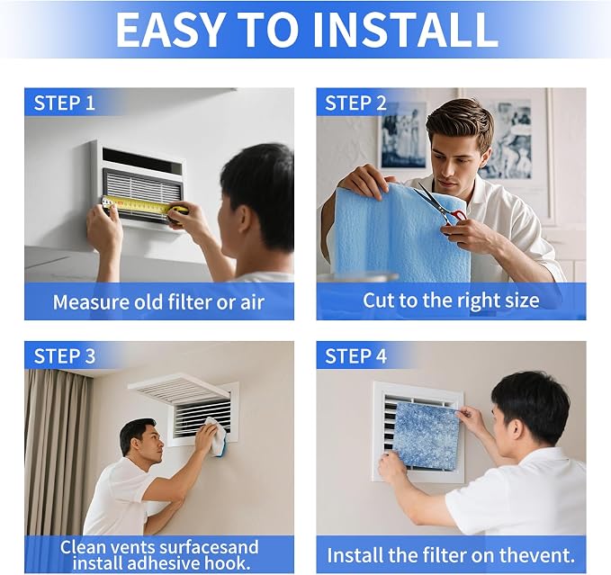 Air Vent Filters, 12"x90" Cut to Fit Air Filter Material,MERV 8 Reusable 3-Layer Air Vent Filter for Home Floor, Grilles