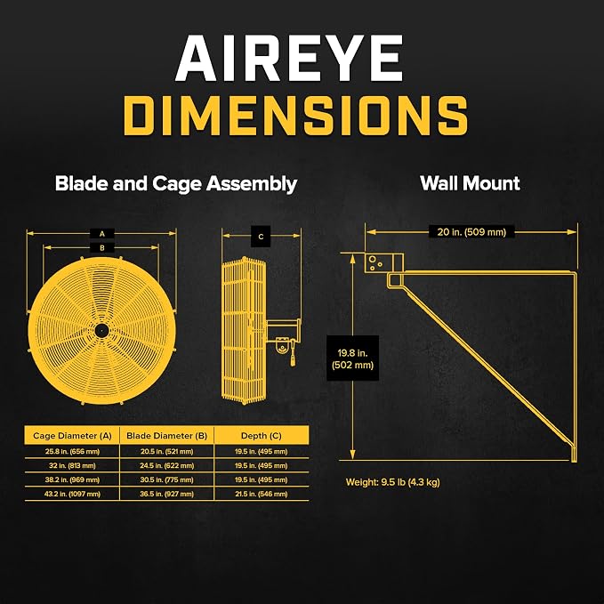 AirEye Fan, Swivel Mount (120V) (30", Black/Yellow), alternate product view 7
