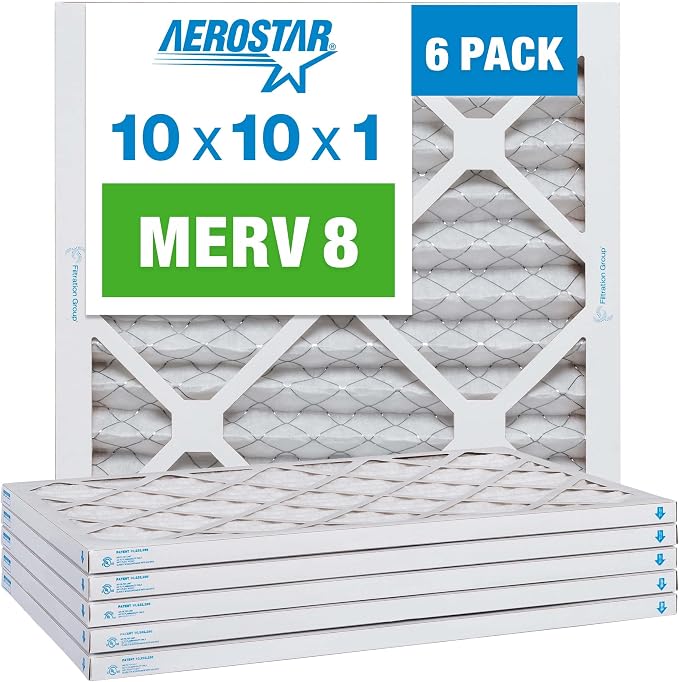 10x10x1 MERV 8 Air Filter, Pleated AC Furnace HVAC Filters (9.5x9.5x0.75), product image