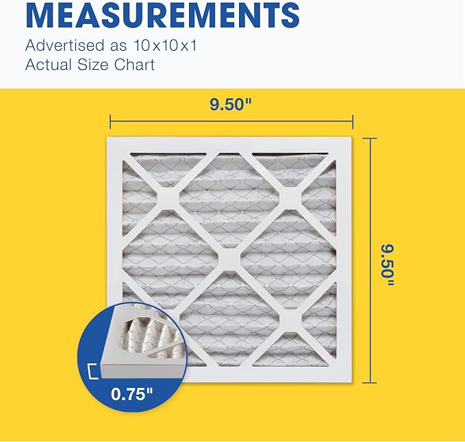 10x10x1 MERV 8 Air Filter, Pleated AC Furnace HVAC Filters (9.5x9.5x0.75), alternate product view 2