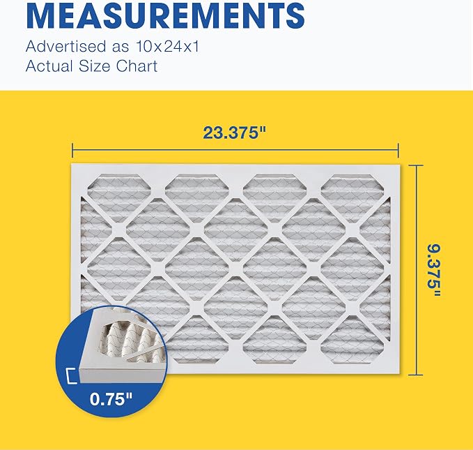10x24x1 MERV 11 Air Filter, Pleated AC Furnace HVAC Filters (9.375x23.375x0.75), alternate product view 2