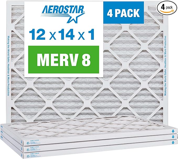 12x14x1 MERV 8 Pleated Air Filter, AC Furnace Air Filter, 4 Pack (Actual Size: 12" x 14" x 1") 4 Pack