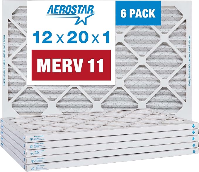 12x20x1 MERV 11 Air Filter, Pleated AC Furnace HVAC Filters (11.5x19.5x0.75), product image