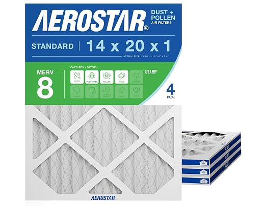 14x20x1 MERV 8 Air Filter, 4 Count, ACTUAL SIZE (13.50 x 19.50 x 0.75), HVAC, product image