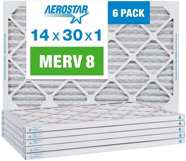 14x30x1 MERV 8 Air Filter, Pleated AC Furnace HVAC Filters (13.875x29.875x0.75), product image