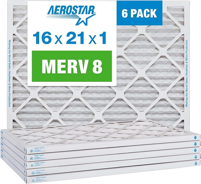 16x21x1 MERV 8 Air Filter, Pleated AC Furnace HVAC Filters (15.875x20.875x0.75), product image