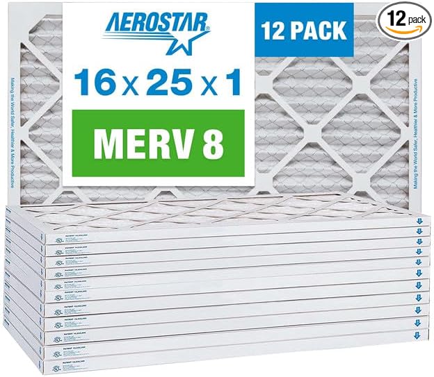 16x25x1 MERV 8 Air Filter, Pleated AC Furnace HVAC Filters (15.75x24.75x0.75), product image