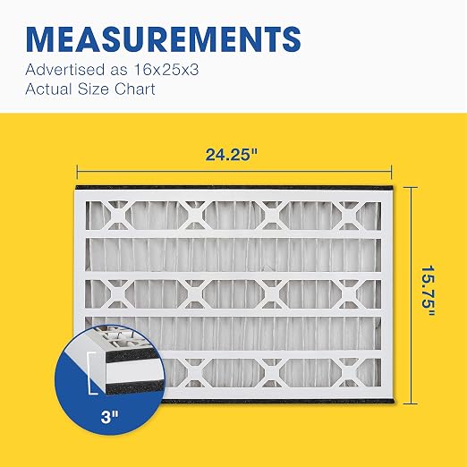 16x25x3 MERV 13 - 3 Count - Pleated HVAC, Furnace & Air Conditioner Filters - Removes Bacteria, Dust