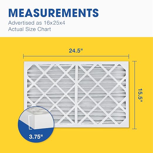16x25x4 MERV 11 - 6 Count - Pleated HVAC, Furnace & Air Conditioner Filters - Removes Dust, Lint, Mold