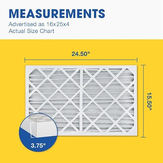 16x25x4 MERV 11 Pleated Air Filter, 2 Pack Set of HVAC Furnace Filters, Electrostatic MPR 1000-1200 & FPR