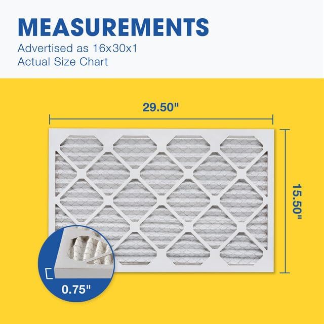 16x30x1 MERV 11 Air Filter, Pleated AC Furnace HVAC Filters (15.5x29.5x0.75), alternate product view 2