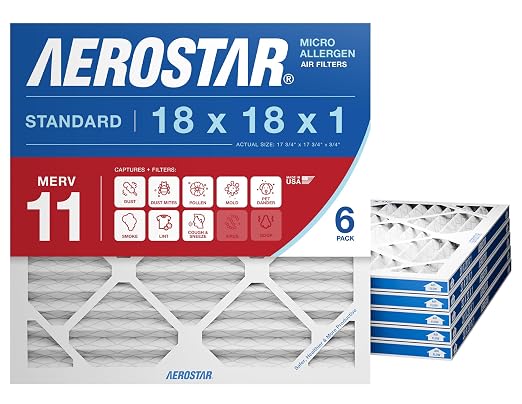 18x18x1 MERV 11 - 6 Count - Pleated HVAC, Furnace & Air Conditioner Filters - Removes Dust, product image