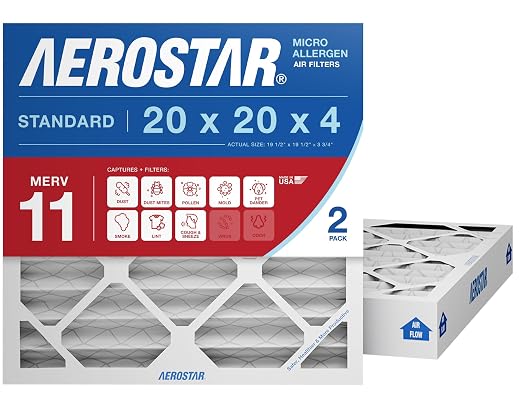 20x20x4 MERV 11 Pleated Air Filter, 2 Pack Set of HVAC Furnace Filters, Electrostatic MPR 1000-1200 & FPR