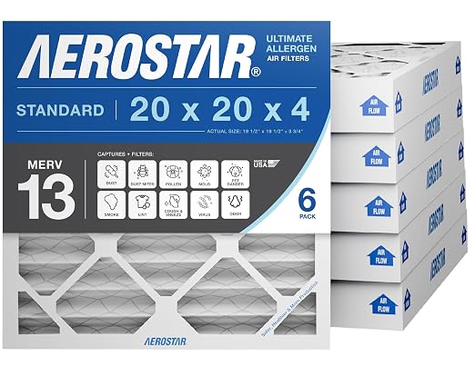 20x20x4 MERV 13 - 6 Count - Pleated HVAC, Furnace & Air Conditioner Filters - Removes Bacteria, Dust