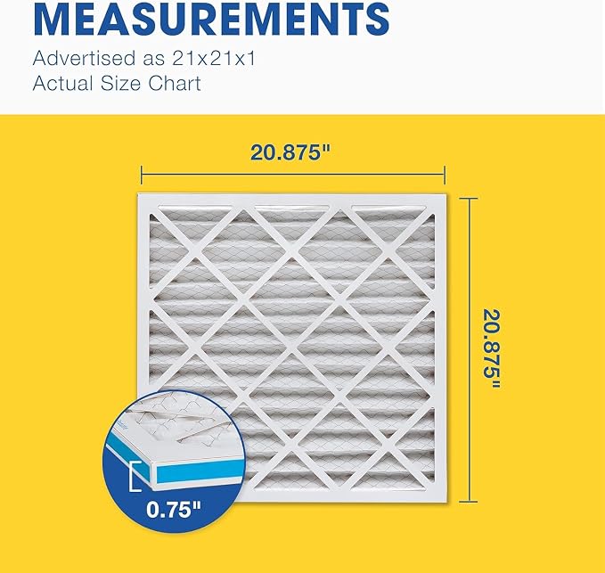 21x21x1 MERV 8 Pleated Air Filter, AC Furnace Air Filter, 6 Pack (Actual Size: 20 7/8" x 20 7/8" x 3/4")