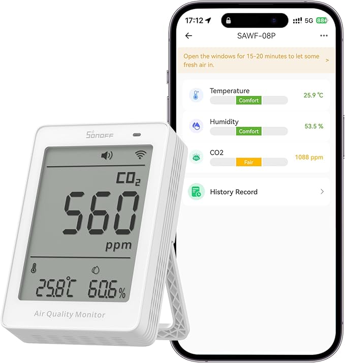 AirGuard CO2, Smart Indoor Air Quality Monitor, Matter Compatible, 2.4GHz WiFi, Carbon Dioxide Detector for