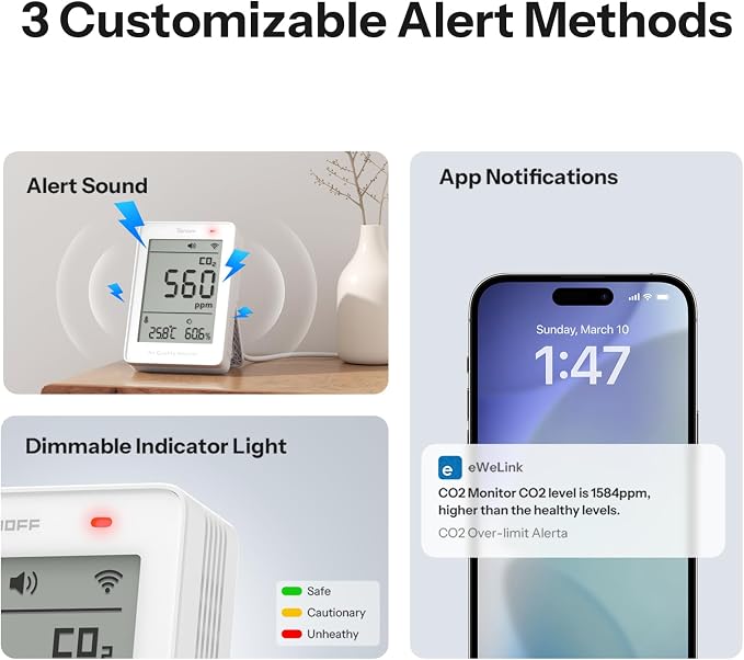 AirGuard CO2, Smart Indoor Air Quality Monitor, Matter Compatible, 2.4GHz WiFi, Carbon Dioxide Detector for