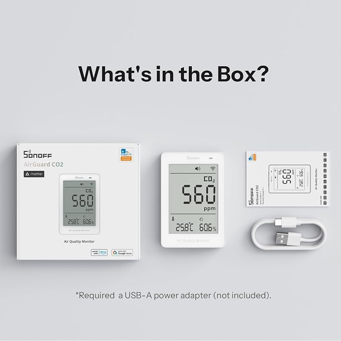 AirGuard CO2, Smart Indoor Air Quality Monitor, Matter Compatible, 2.4GHz WiFi, Carbon Dioxide Detector for