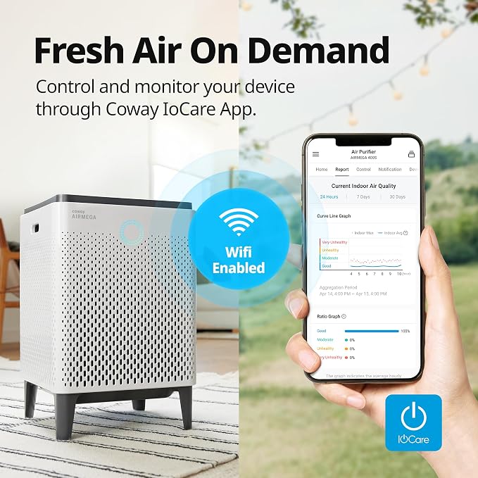 Airmega 400S App-Enabled Smart Air Purifier (Covers 1,560 sq. ft.), True HEPA Air Purifier with Smart Technology, Compatible