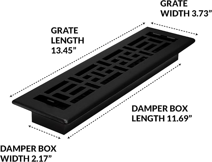 AJH212-BLK Oriental Floor Register, 2x12 Inches, Textured Black, alternate product view 7