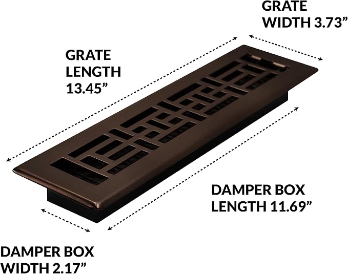 AJH212-RB Oriental Floor Register, 2x12 Inches, Rubbed Bronze Finish, alternate product view 6